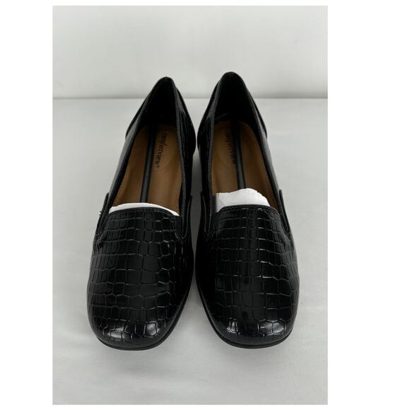 ComfortView The Leisa Slip On Flat Crocodile Textured Womens Size 7W Black New - Picture 2 of 10